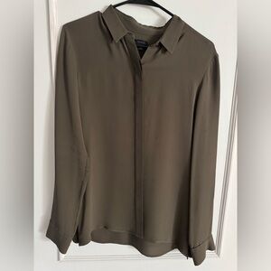 Theory Olive Green Button-Up Blouse